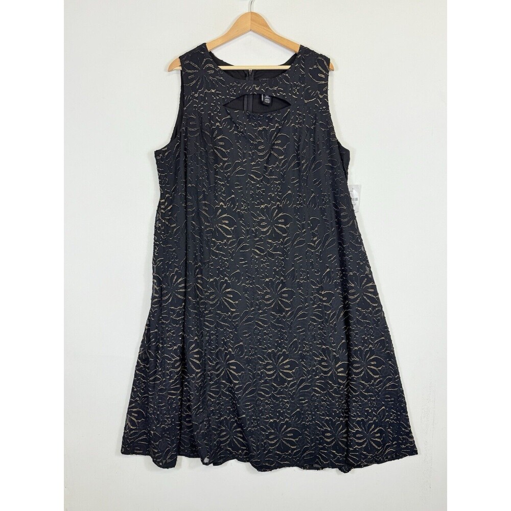 New Catherines Dress Womens 1X Black Gold Floral Cutout Sleeveless Party Glam
